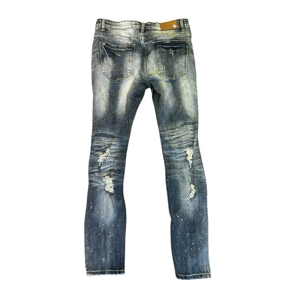 Crisp Denim Distressed Streetwear Light Wash Skinny Jeans Size 32 x 33 - Picture 4 of 5